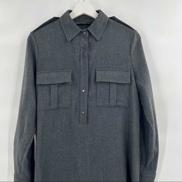 ZARA grey long sleeve collared shirt dress size M - Picture 3 of 7